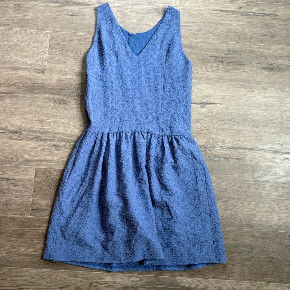 Comptoir Des Cotonniers Blue Textured Fit And Flare Sleeveless Dress Size 38 EU